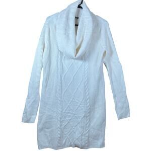 Express Womens Sweater Dress White Cable Knit Cowl Neck Cotton Blend M